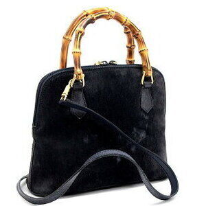 Gucci Bag Navy Blue Handle Suede Bamboo Top